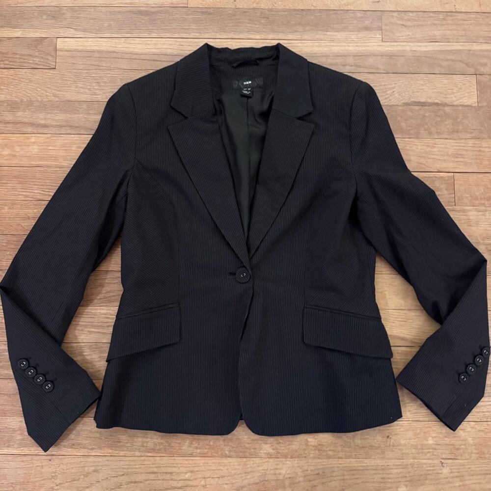 H&M charcoal tan one button blazer jacket size 10
 b72